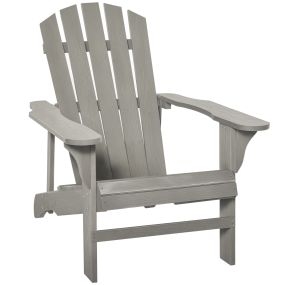 Silla Adirondack de madera gris claro para jardín con asiento extra ancho 78x89x88 cm