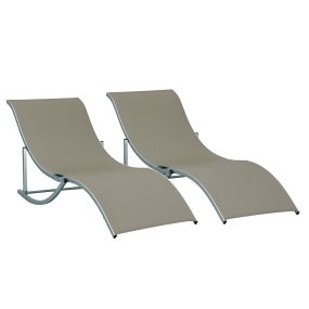 2 tumbonas plegables de jardín en forma de S con marco de aluminio y texteline gris 165x61x63 cm