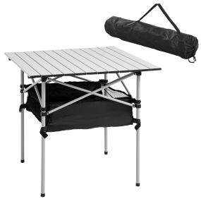 Mesa de camping plegable portátil multifuncional con almacenaje de malla y bolsa 70x70x69 cm plata