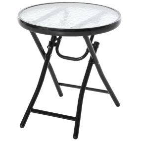 Mesa de vidrio redonda plegable para jardín con hebilla de seguridad Ø45x50 cm negro