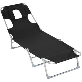 Tumbona reclinable y plegable de jardín con reposacabezas y respaldo ajustable 5 niveles negro 182x56x28 cm