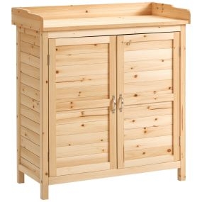 Armario de jardín de madera natural con 2 puertas, estante y patas elevadas 83x40x92 cm