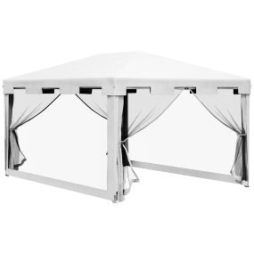 Carpa de jardín 4x3 m desmontable con mosquiteras, 2 puertas, impermeable anti-UV blanco y negro