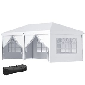 Carpa plegable 6x3x2,7 m cenador de jardín con 4 paneles, 4 ventanas y 2 puertas blanco
