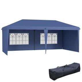 Carpa plegable 6x3 m pop-up con 4 laterales desmontables, impermeable y anti-UV, azul