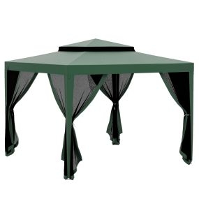 Carpa de jardín 3x3 m desmontable verde con mosquiteras, techo doble y marco metálico impermeable