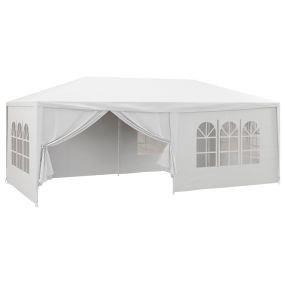 Carpa de jardín 6x3 m desmontable con 4 ventanas, 2 puertas y 6 paredes laterales impermeable blanca