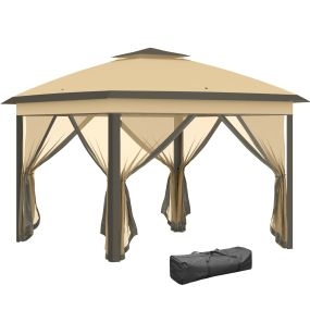 Carpa plegable 3,3x3,3 m pop-up beige con altura ajustable, doble techo, mosquiteras y bolsa de transporte