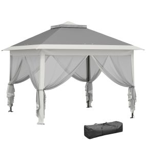 Carpa plegable 3,3x3,3 m pop-up gris oscuro con altura ajustable, doble techo y mosquiteras