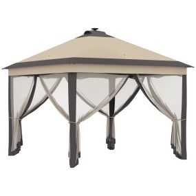 Carpa plegable 3,3x3,3 m con luces LED, 4 paredes de malla, altura ajustable y bolsa de transporte beige