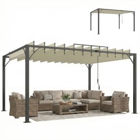 Pérgola de jardín 3x4 m con techo de lamas orientables, aluminio, UPF30+, blanco crema