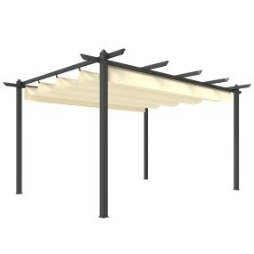 Pérgola de jardín 4x3 m con techo retráctil de aluminio crema UPF30+ para exterior