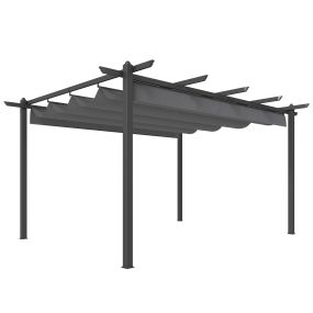 Pérgola de jardín 4x3 m con techo retráctil de aluminio gris UPF30+ para exterior