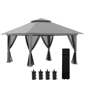Carpa plegable pop-up 4x4x2,8 m cenador de jardín gris oscuro con paredes y bolsa de ruedas