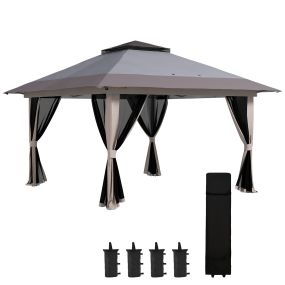 Carpa plegable pop-up 4x4x2,8 m cenador de jardín gris claro con paredes, anti-UV e impermeable