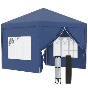Carpa plegable pop-up gazebo 3x3 m con 4 paredes laterales anti-UV y bolsa de transporte azul