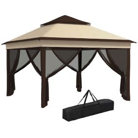 Carpa plegable 3x3x2,7 m con doble techo, altura ajustable, mosquiteras, UV30+, impermeable, beige y café