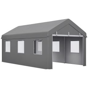 Carpa garaje portátil 6x3 m impermeable con paredes desmontables, 2 puertas y 6 ventanas, gris claro