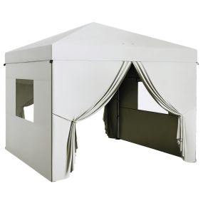 Carpa plegable pop-up 3x3 m con 4 paredes laterales, 2 ventanas de malla, ajustable, blanca