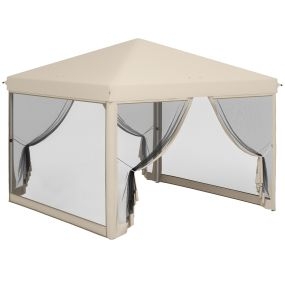 Carpa plegable 3x3 para exterior con mosquiteras, bolsa de transporte, acero y tela resistente beige