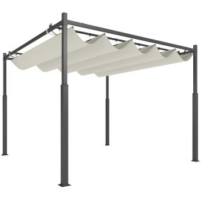 Pérgola de jardín 3x3 m con techo retráctil, protección UV30+, columnas metálicas, blanco crema
