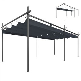Pérgola de jardín 6x3 m con techo retráctil, estructura metálica y tela de poliéster gris oscuro