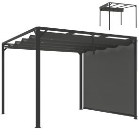Pérgola de jardín 3x3 m con techo retráctil y pared lateral enrollable, aluminio, gris oscuro