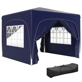 Carpa plegable 3x3 m azul oscuro con altura ajustable, 4 paredes, ventanas y bolsa de transporte