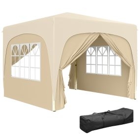Carpa plegable 3x3 m con altura ajustable, 4 paredes, ventanas, UPF50+, impermeable, arena