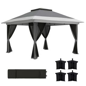 Carpa plegable gazebo 3,6x3,6 m con 4 paredes de malla, anti-UV, altura ajustable, gris oscuro