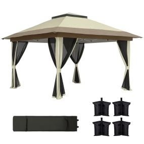 Carpa plegable gazebo 3,6x3,6 m crema con 4 paredes de malla, anti-UV, altura ajustable