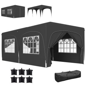 Carpa plegable 3x6 m gris oscuro con altura ajustable, 4 paredes, ventanas y bolsa de transporte