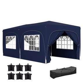 Carpa plegable 3x6 m azul oscuro con altura ajustable, 4 paredes, ventanas y bolsa de transporte