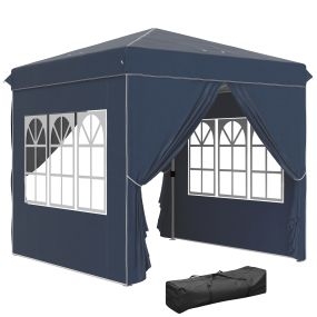 Carpa plegable pop-up gazebo 2,5x2,5 m con 4 paredes laterales anti-UV y bolsa de transporte azul oscuro