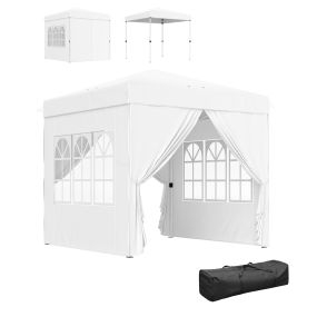 Carpa plegable pop-up gazebo 2,5x2,5 m con 4 paredes laterales anti-UV y bolsa de transporte blanca