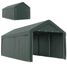 Carpa garaje portátil 3x6 m impermeable anti-UV gris oscuro con paredes desmontables y 2 puertas enrollables