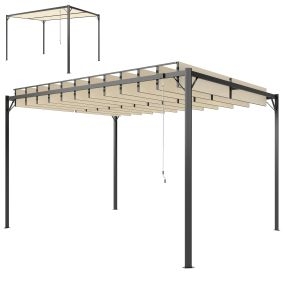Pérgola de jardín 3x4 m con techo de lamas orientables, metal, UPF50+, blanco crema