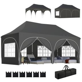 Carpa plegable 6x3 m pop-up con 6 laterales extraíbles, altura ajustable, gris oscuro