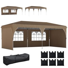 Carpa plegable 6x3 m pop-up con 4 laterales extraíbles beige UPF50+ impermeable