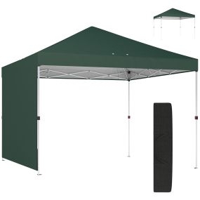 Carpa plegable 3x3 m pop-up con pared lateral, UPF50+, altura ajustable, verde