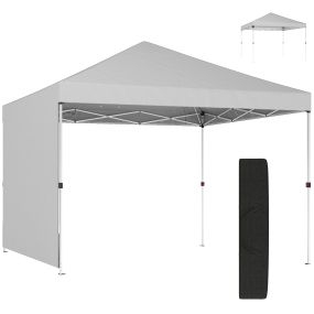 Carpa plegable 3x3 m pop-up con pared lateral, UPF50+, altura ajustable, blanca