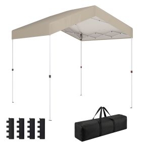 Carpa plegable 2,4x2,4 m pop-up para jardín UPF50+ beige con bolsa y sacos de arena