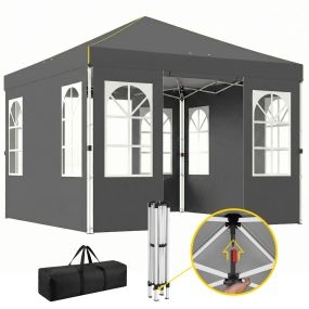 Carpa plegable 3x3 m pop-up con 4 laterales extraíbles, UPF50+, altura ajustable, gris oscuro