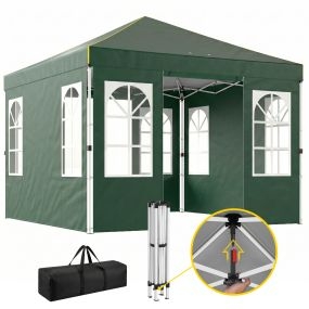 Carpa plegable 3x3 m pop-up con 4 laterales extraíbles UPF50+ verde