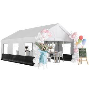Carpa para fiesta 4x6 m de jardín con estructura de acero galvanizado, laterales extraíbles, gris y blanco