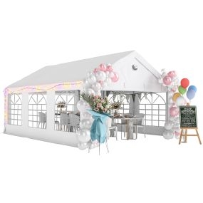 Carpa de fiesta 4x6 m de jardín con estructura de acero galvanizado, paredes extraíbles, blanco