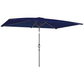 Sombrilla de terraza exterior 198x294 cm con ángulo ajustable, manivela, mástil de aluminio, anti-UV, azul marino