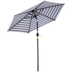 Sombrilla de jardín exterior Ø230x216 cm azul y blanco con ángulo ajustable y manivela