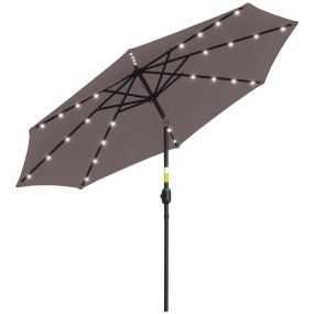 Sombrilla de jardín exterior Ø265 cm con 32 luces LED solares, poste de acero y manivela, gris