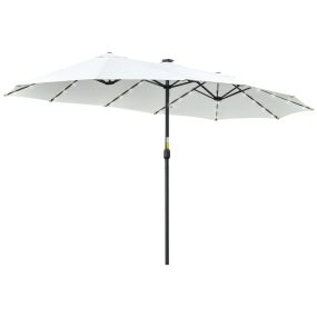 Sombrilla doble 4,5x2,65 m con 48 luces LED, manivela manual, crema, resistente al agua y solar